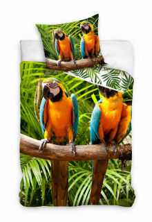 Kompletný set posteľných obliečok - Bavlnená obliečka 140x200 - papagáje