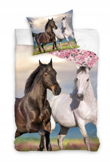 Kompletný set posteľných obliečok - Bavlnená posteľná bielizeň 160x200 - kone