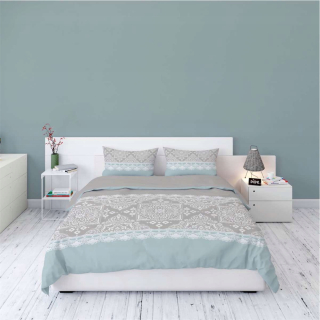 Kompletný set posteľných obliečok - Flanel Bedding 160x200 - Mint -Gray Pattern
