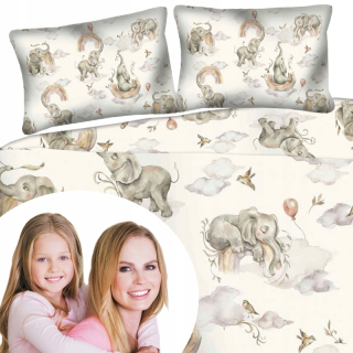 Kompletný set posteľných obliečok - Béžová podstielka 100% bavlnené slony 160x200 cm