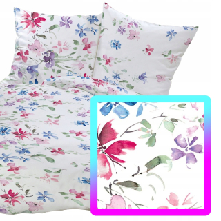 Kompletný set posteľných obliečok - Biela posteľná bielizeň 160x200 cm farebné kvety