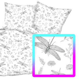 Kompletný set posteľných obliečok - Dvojtieskové biele a grafitové posteľné postieľky 160x200 Dragonflies