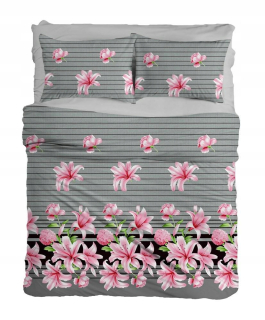 Kompletný set posteľných obliečok - Flanel Bedding 160x200 F-84A Lilies Grey Belts R