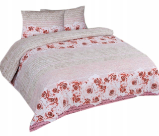 Kompletný set posteľných obliečok - Flanel posteľná bielizeň 160x200 béžové ružové ruže