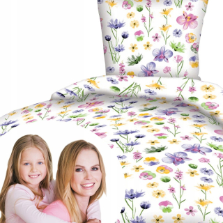Kompletný set posteľných obliečok - Posteľná súprava 140x200 cm farebné pole kvety