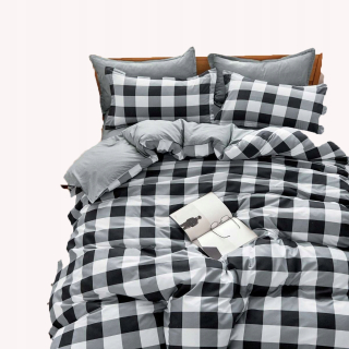 Kompletný set posteľných obliečok - Posteľná sada 200x220 mriežka 4 cz biela čierna