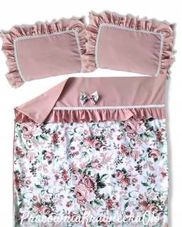 Kompletný set posteľných obliečok - Posteľná kráľovná kvety Rose Bowflan Falbanka 200x220