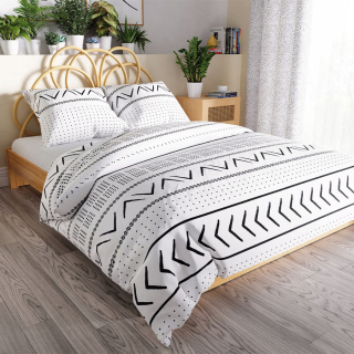 Kompletný set posteľných obliečok - Saténová podstielka 160x200 Gaja White Aztec Patters