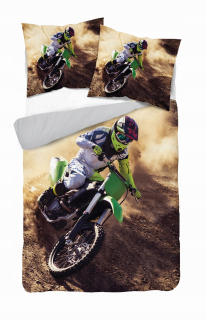 Kompletný set posteľných obliečok - Saténová posteľná bielizeň 3d 160x200 Motokros Motor