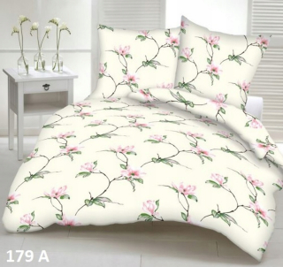 Kompletný set posteľných obliečok - Posteľná bielizeň s kôšou 160x200 Krémové ružové kvety