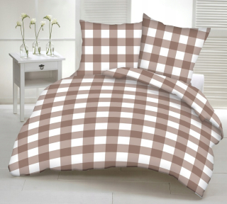 Kompletný set posteľných obliečok - Podstielka s kôrom 180x200 béžová biela mriežka