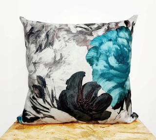 Obliečka na vankúš - Vankúšie Velvet 45x45 Maľované tyrkysové kvety