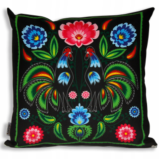 Obliečka na vankúš - Vankúš Folk łowicki Rooster Green Black