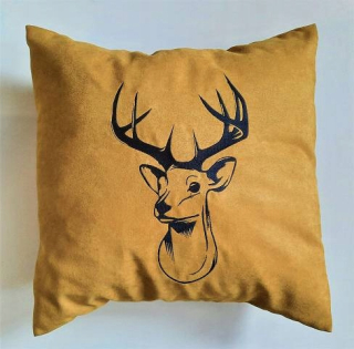 Obliečka na vankúš - Vankúš jeleň ľudový zamat 40x40 horčičná výšivka