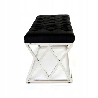 Sedací vak do detskej izby - Velor Pouf čierna chrómová strieborná lavica 80 cm