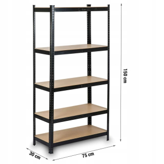 Regál policový - Kovová polica 150 x 75 x 30 cm čierna 750 kg 2in1