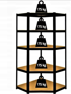 Regál policový - Garáž na roh Sheller Black Warehouse 875 kg