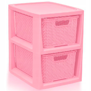 Regál, komoda do kúpeľne - Rattan Pink Ranking Bookcase s 2 košmi