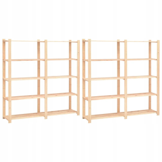Regál policový - Stojany s 5 policami, 2 ks, 170x38x170 cm, borovica,