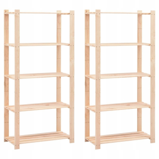 Regál policový - Stojany s 5 policami, 2 ks, 80 x 38x170 cm, borovica, 2