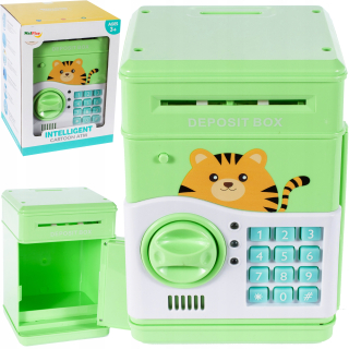 Pokladnička pre deti - Bezpečné s kódom bankovky mince pre Cipher Green Cat