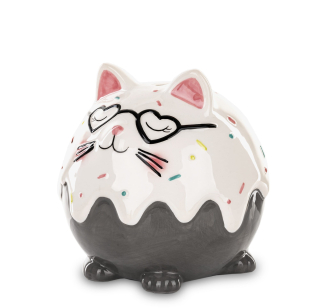 Pokladnička pre deti - Piggy Bank Cat s okuliarmi keramika 13 cm