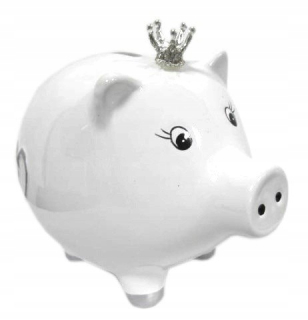 Pokladnička pre deti - Piggy Piggy Bank White and Silver 14,5x17x12cm 145725