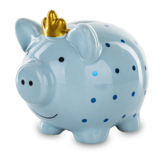 Pokladnička pre deti - Piggy Bank s korunou modrý porcelán