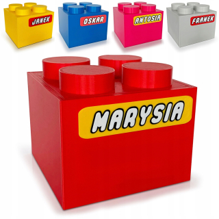 Pokladnička pre deti - Piggyback klocek lego narodeniny darček ekologické meno