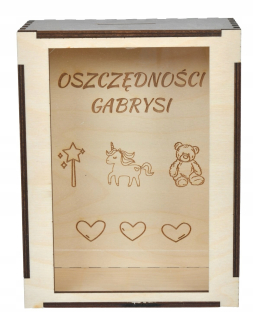 Pokladnička pre deti - Skarbon s menom drevenej gravírskej prasiatky