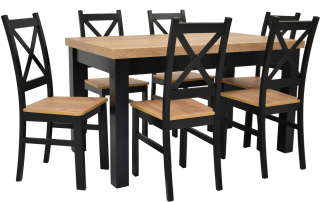 Jedálenská zostava, set - Masívny záhyb -stolný stôl 80x180 6 kuchynské stoličky