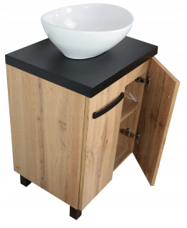 Skrinka do kúpeľne - Stojatá skrinka pod umývadlom Oak 60 cm | Čierna doska