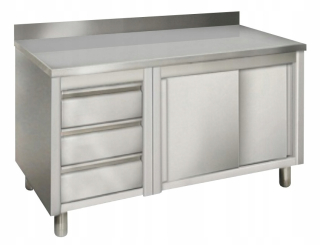 Pracovný, dielenský stôl - Pracovná stolová skrinka + 3 zásuvky Stal Inox 150 cm