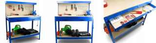 Pracovný, dielenský stôl - Workshop Table s hornou časťou a stenou náradia