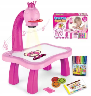 Stolík do detskej izby - Tabuľka maľby 2in1 Tabuľka + projektor + AKC.