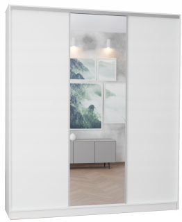 Šatníková skriňa do študenskej izby - 3D šatník 160x250 Biele predné časti: 2x doska + zrkadlo