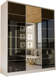 Šatníková skriňa do študenskej izby - 3D šatník 160x250 Lacobel+zrkadlo spálne Biała