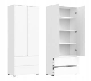 Šatníková skriňa do študenskej izby - Biely šatník dva -Vodné 2 zásuvky výška 190 SZ 80 cm