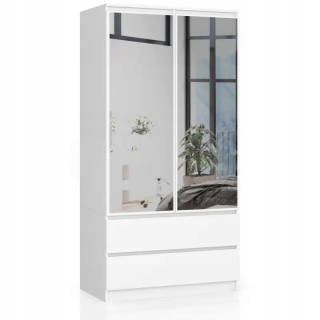 Šatníková skriňa do študenskej izby - Šatník so zrkadlom s 90 cm 2d 2s 2l biely