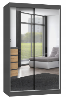 Šatniková skriňa do spálne - IGA 120 Šatník s 2 zrkadlami - Artisa Anthracite / Oak