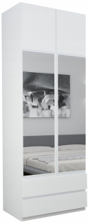Šatníková skriňa do študenskej izby - Patrycja Wardrobe 70x242 2 zrkadlá s bielym predĺžením