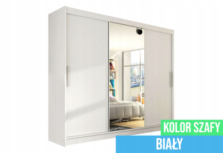 Šatníková skriňa do študenskej izby - POSUVNÁ ŠATNÍK so zrkadlom 250 CM BIELA šatníková skriňa
