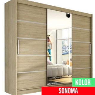 Šatníková skriňa do študenskej izby - Posuvná šatníka so zrkadlom 250 cm šatníka Sonoma