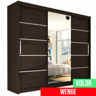 Šatníková skriňa do študenskej izby - Posuvná šatníka so zrkadlom 250 cm šatníka Wenge