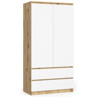 Šatníková skriňa do študenskej izby - ŠATNÍK S90 2D 2SZ CLP DUB ARTISAN / BIEL