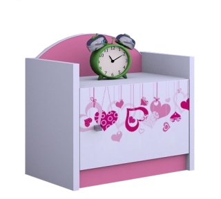 Detský nočný stolík - Šťastný SZN03 Pink Heart Night Cabine