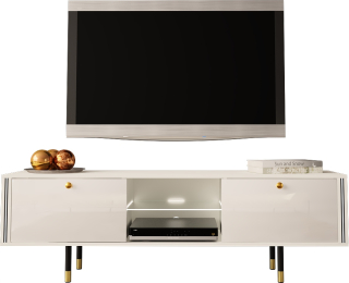 Skrinka pod TV - RTV skrinka Cristal 1 160 cm lesk bielej rohože + LED