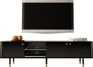 Skrinka pod TV - RTV skrinka Cristal 3 180 cm Black Mat Gloss + LED