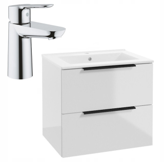 Skrinka do kúpeľne - Skrinka so 60 -white lesklým umývadlom + grohe batéria