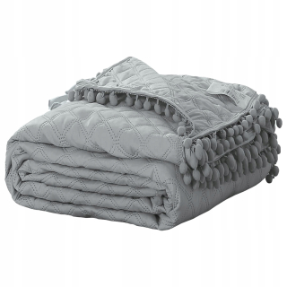 Prikrývka, prehozy na posteľ - Sivé prešívané posteľné posteľné pompoms pompoms 240x220 Pompo